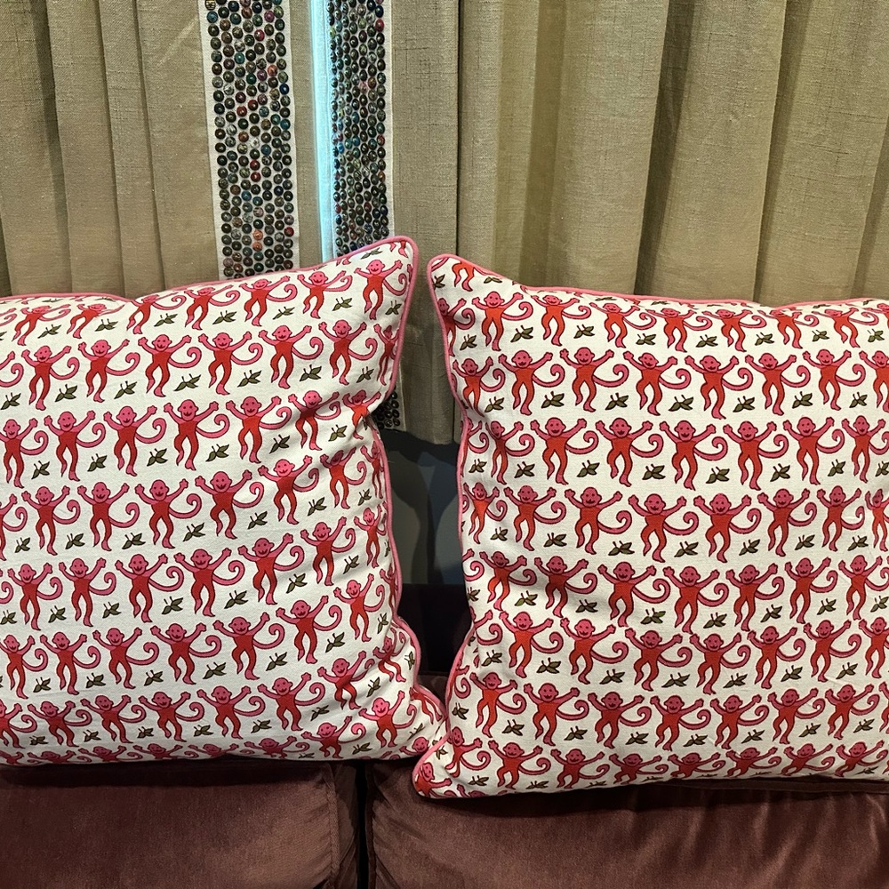 Set of 18” square Roller Rabbit monkey pillows